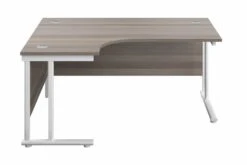 Kestral Grey Oak Cantilever Corner Workstation -Furniture Sale Shop cantilever grey oak top white leg