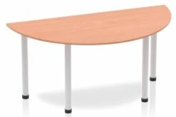 Price Point Beech Semi-circle Table 1600 Post Leg Silver