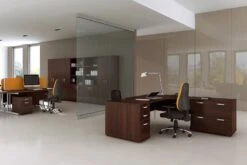 Nova Walnut 3 Drawer Desk High Pedestal -Furniture Sale Shop roomshot 11 walnut 1